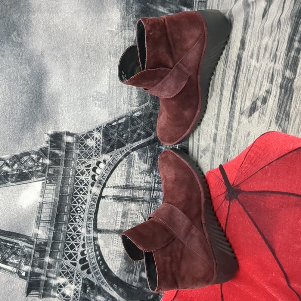 Fly London Lobe Hook Loop Burgundy Leather Wedge  Boots 9-9.5 - Picture 4 of 10